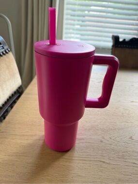 Hot/Cold Travel Tumbler with Handle and Straw - Pink